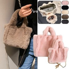 Bolso de mano mullido de piel sintética para mujer Bolso mensajero de moda de invierno Bolso de hombro