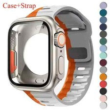Correa de silicona + funda de PC para Apple Watch 11 10 9 8 7 5 4 SE 46/45/44/41/40 mm