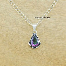 Colgante hecho a mano de plata de ley 925 con piedras preciosas de topacio místico de 18""