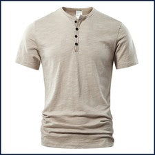 Camiseta Hombre Casual Verano Alta Calidad Manga Corta Cuello Henry Moda Básica