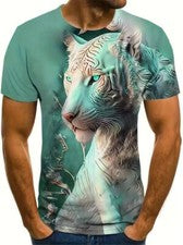 Hombre Camiseta Moda Abstracto Verde León Cabeza Casual Manga Corta Novedad Moda