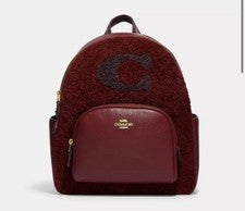 Mochila de corte para mujer Coach nueva con etiquetas con motivo en cuero de oveja negro cereza