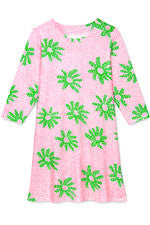 Vestido para mujer - Vestido estampado rosa verde - Vestido camiseta - Pequeño - Jersey algodón