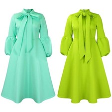 Vestido Falda Grande Moda Manga Abullonada Cintura Alta Vestido Con Cordones Ropa para Mujer