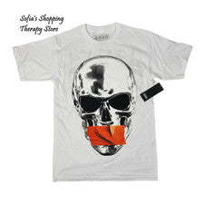 SHHH Marca Hombres Talla PEQUEÑA Tranquila Calavera BLANCA Camiseta Manga Corta