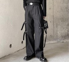 Para hombres Otoño Moda Punk Gótico Hebilla Correa Negro Pantalones Juveniles Informales Pantalones