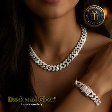 Conjunto de regalo de joyería de cadena cubana de plata collar de lujo pulsera pendientes mujeres Reino Unido