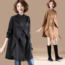 Mujeres Gran Tamaño Suelto Moda Cuello Solapa Mangas Largas Informal Asimétrico Nuevo