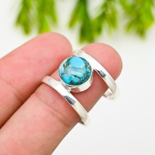 Anillo de plata esterlina 925 con piedras preciosas turquesa de cobre hecho a mano joyería anillo regalo