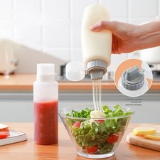 Botella exprimidora de salsas con 5 salidas de dosificación e instrucciones de medición precisas