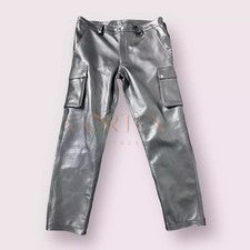 Pantalón de cuero real para hombre estilo jeans de cuero gris piel de cordero gris motocicleta