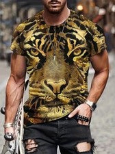 Camiseta cabeza tigre dorada amarilla novedosa camiseta elegante suave hombre