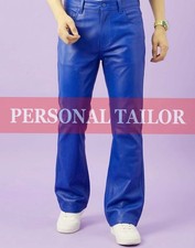 Pantalón de mezclilla de cuero de piel de cordero azul real genuino para hombre estilo bootcut pantalón 5 bolsillos