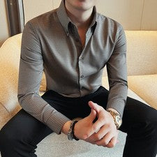 Camisa de manga larga para hombre Primavera Moda Calce ajustado Negocios Informal Camisa Prendas para el torso