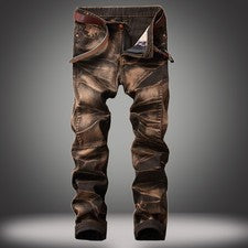 Pantalones de mezclilla lavados vintage informales de moda para hombre con pantalones de cuatro colores