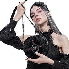 Bolso de Mano Gótico Pentagrama Negro Mujer Bandolera Redondo Bolso de Halloween Regalo de Navidad