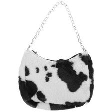 Bolso axila estampado vaca moda 1 pieza mujer elegante felpa bolsa de hombro