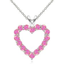 Collar de corazón abierto de ópalo rosa creado en laboratorio de plata de ley 925 de 1,25 quilates