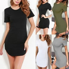 Moda Elegante Vestido Verano Color Completo Noche Bodycon Clubwear Manga Corta