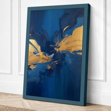Impresión en lienzo abstracto de gestos dorados y azules arte de pared decoración del hogar listo para colgar