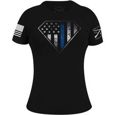 Camiseta para mujer Grunt Style Blue Line Crest - 2XL - negra