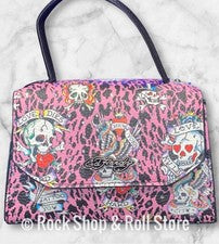 Bolso Bandolera Ed Hardy Rosa Leopardo Estampado Calavera Tatuaje ~ Excelente Colocación ~ Nuevo con Etiquetas