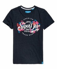 Superdry Mujer Premium Script Floral Entry Azul Marino Marl Moda Camiseta