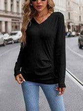 Camiseta para mujer cuello en V manga larga - Top de moda otoño/invierno - Tejido de poliéster,