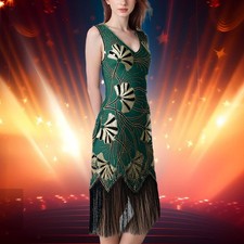 Damen Paillettenkleid mit V-Ausschnitt, verziert für Party, , Ballsaal
