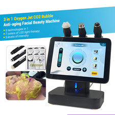Máquina facial portátil 3 en 1 oxígeno CO2, estiramiento de la piel brillo cuidado facial y de la piel