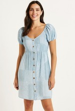 Vestido campesino pequeño SO para mujer junior azul floral con volantes manga abullonada retazos