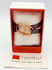 Reloj de cuarzo Caravelle by Bulova para mujer con esfera rubor correa de cuero 44L123