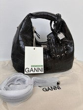 Mini Bolso Hobo GANNI Negro Cocodrilo Repujado (A6976) - Nuevo con etiquetas
