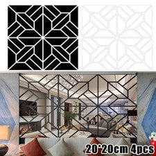 Pegatinas de Pared Espejo Acrílico 3D 4 Piezas 20x20 cm Plateadas para Decoración Contemporánea
