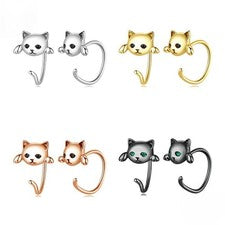 Pendientes Gato Plata 925, Cola Envolvente, Pendientes Mujer Niña