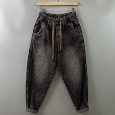 Nuevos Pantalones de mezclilla harén de moda para hombre Pantalones de mezclilla con cordón Sueltos Clásicos Informales 