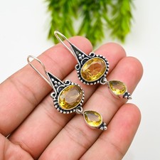 Pendientes de joyería hechos a mano de plata esterlina 925 con piedras preciosas de citrino amarillo regalo para