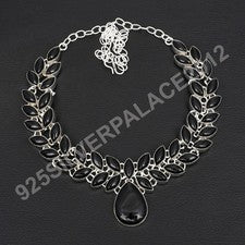 Collar grande hecho a mano con piedras preciosas de ónix negro joyería para mujer BBN-003
