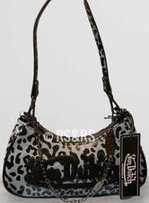 Bolso de Hombro Raro Von Dutch Azul Cielo Estampado Leopardo ~ Dijes de Cadena ~ Y2K ~ Nuevo con Etiquetas