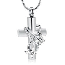 Collar Urna Cruz Mariposa para Cenizas Hombres Mujeres Cremación Joyería Cenizas Colgante