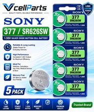 Batería de reloj MURATA / SONY 377 SR626SW (5 piezas) SR626 V377 vendedor de EE. UU.