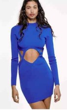 NUEVO SIN ETIQUETAS Vestido Corto Zara Azul Corte Tejido Bodycon 6873/011 Ropa de Club Cóctel Fiesta S