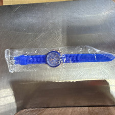 Reloj de cuarzo analógico para mujer Geneva esfera azul/correa de silicona caja de oro rosa