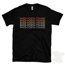 CAMISETA ESTILO RETRO REPETIDA RHÈS-PORTH-YCHAIN para hombre y mujer Reino Unido topónimo regalo