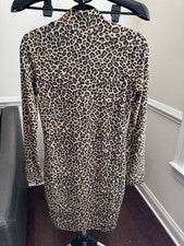 Mini Vestido ceñido al cuerpo Bardot Designer para mujer Br/Negro estampado de leopardo cuello falso 8/M