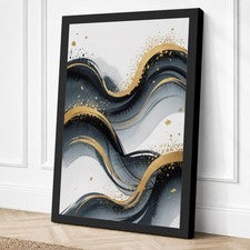 Arte de pared moderno en lienzo ondas doradas que fluyen decoración del hogar listo para colgar