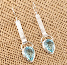Pendientes colgantes hechos a mano de plata de ley 925 con piedras preciosas de topacio azul cielo natural CH