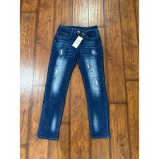 Pantalones de mezclilla ajustados rectos desgastados de moda para hombre 30 lavado oscuro nuevos