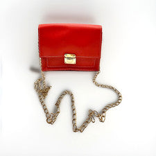 Cartera Bandolera Para Mujer Roja Imitación Cuero Pequeña Cuadrada Cadena Dorada Hombro NUEVO