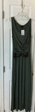 Maxi Vestido Mujer Diseño Historia Talla L Verde Correa Trenzada Cuello en V Cintura Imperio